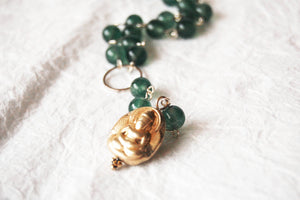 Silver Plated Buddha Charm and Green Agate Hand Wire Wrapped Rosary Y-Necklace, ZL051719 Peacefulness