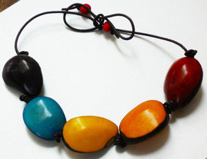 Tagua & Acai Berry Orange, Blue, Red, Yellow Adjustable Unisex Eco Friendly Necklace ,The Coloured Soul